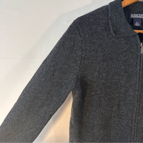 VTG Lands' End 100% Lambs Wool Gray Cardigan Zip Up Sweater - Picture 4 of 9